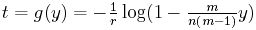t=g(y)= -(1\over r) log(1-(m/(n(m-1)) y)