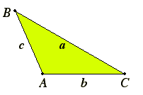 An oblique triangle with standard labels for its parts